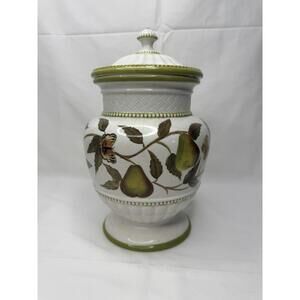 Raymond Waites Certified International Canister with Pears Butterflies 11 1/2"